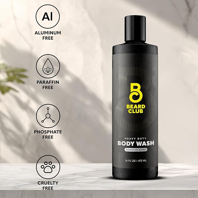 The Beard Club Mens Body Wash – Heavy Duty Shower Gel for Men with Exfoliating Clean, Rich Lather & Signature Scent – Men’s Body Wash for Deep Cleansing & Fresh Skin – 16 fl oz
