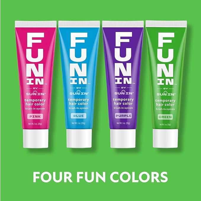 Fun In by Sun In Temporary Hair Color with Easy Brush Applicator for Kids, Teens & Adults - Washable One day color for Festivals, Events & Parties - All Hair Types