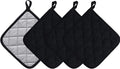 Kitchen Pot Holders Set Heat Resistant Pure Cotton Potholders Kit Trivets Large Coasters Hot Pads Terry Pot Holders for Everyday Cooking and Baking by 7 x 7 Inch Set of 4 Black