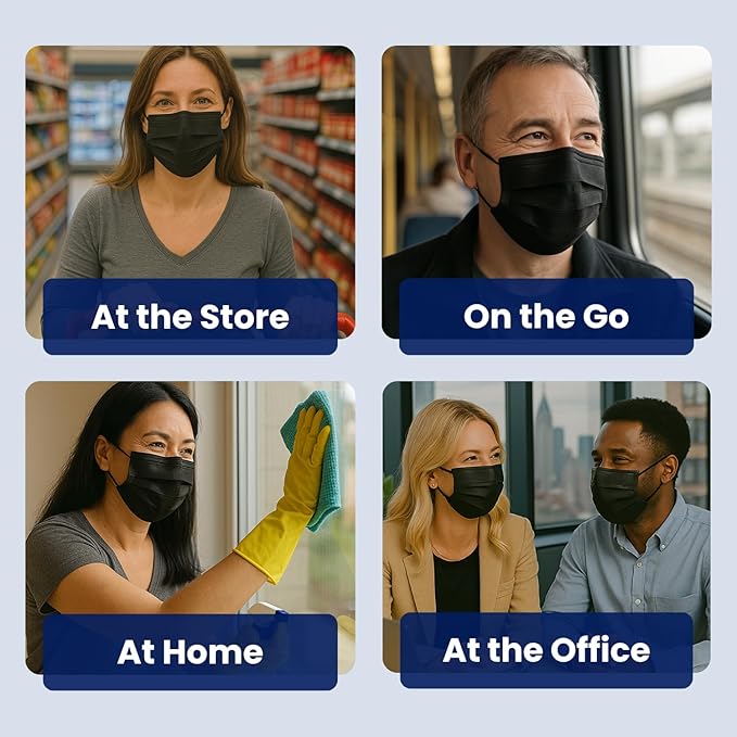 MAGICARE USA Made Black Face Masks, Disposable - Adult 3 Ply Premium Black Mask - Disposable Face Mask for Women/Men (50/Box)