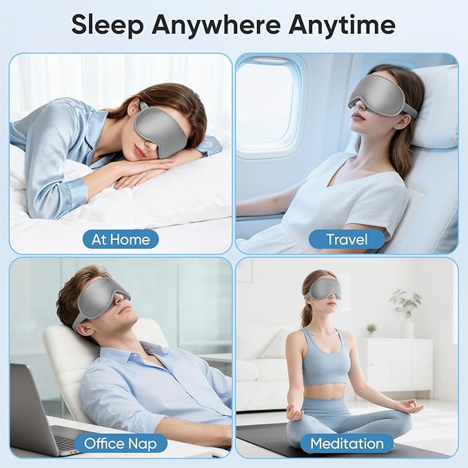 Weighted Eye Mask for Sleeping - Sleep Mask for Women & Men, Blackout 3D Contoured Sleeping Mask for Side Sleeper, Zero Pressure Soft Night Eye Cover with Adjustable Strap for Travel, Gray