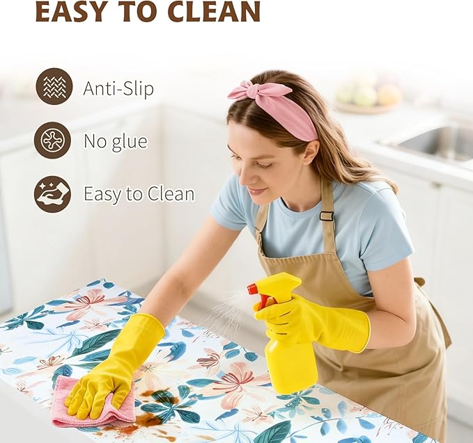 Shelf Liners for Kitchen Cabinets 12in x 10FT, Non Adhesive Drawer Liner Colored Flowers Thickened Shelf Liner Non-Slip Easy to Clean for Tool Box Refrigerator with Knife and Tape Measure