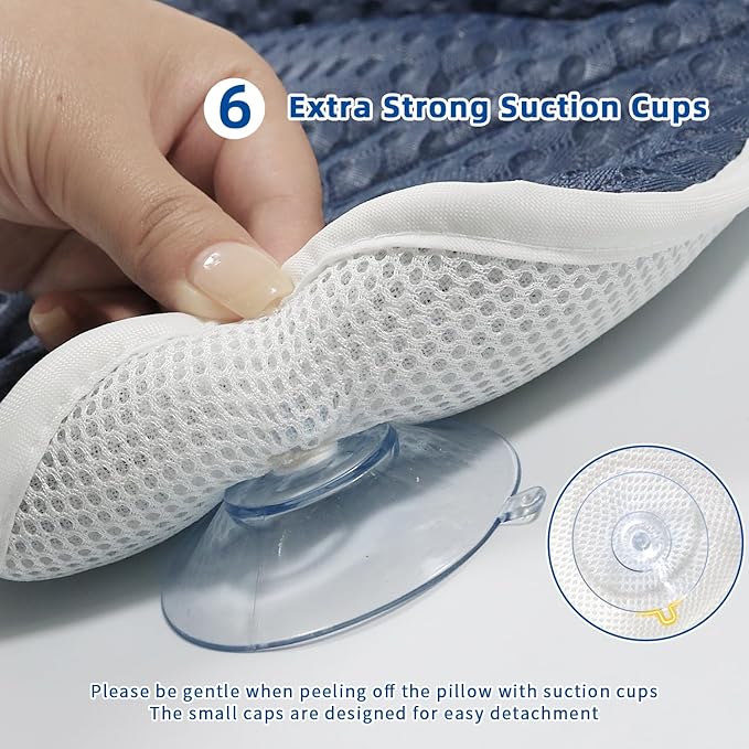 Bath Pillow, Bath Pillows for Tub Neck and Back Support, Bathtub Pillows for Head and Neck with 6 Strong Non-Slip Suction Cups, 4D Air Mesh, Bath Accessories Spa Gifts for Women(Blue)