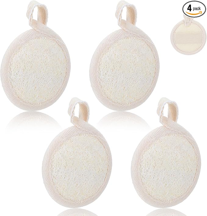 4 Pcs Natural Loofah Sponge Facial Scrub Pads Exfoliating Pads for Face Exfoliating Pads Scrubbers Facial Sponge Loofah for Women Men Bath Shower, Face That Gets You Clean