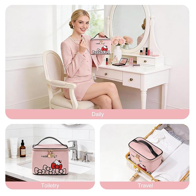 Vimanllie Large Travel Makeup Bag Waterproof Cosmetic Bags,Portable Toiletry Organizer with Handle for Girl,Cute Home Storage for Women