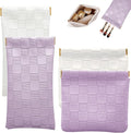 4PCS Small Makeup Bag for Purse, Mini Leather Pocket Cosmetic Bag for Women, Waterproof Portable Makeup Pouch No Zipper Coin Purse Lipstick Bag Accessories, Checkered Travel Storage Bag(White,Purple)