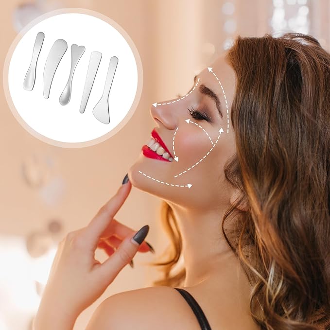 5pcs Mini Metal Makeup Spatula Stainless Steel Cream Spoon Reusable Face Mask Applicator Multi Functional Beauty Spatulas Facial Massage Skincare Tools for Mixing and Sampling Face Eye Cream