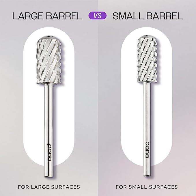 PANA 3/32" Large Smooth Round Top Safety Carbide Nail Drill Bit for Gel Polish & Acrylic Removal Nail Salon Manicure Pedicure Electric File Tools (Large Barrel - Silver, 3X Coarse)
