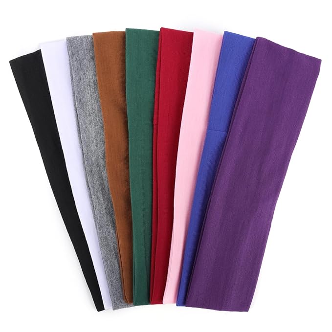 9Pcs Headbands for women Non Slip Headband, Soft Elastic Hair Bands for Women’s Hair, Fashion Cotton Cloth Stretchy Sweat Bands Headbands for Sports, Makeup, Gym, Running, Yoga, Workout (9Colors-C)