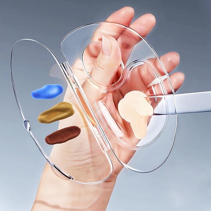 Olegovna 180 Degree Handheld Folding Acrylic Makeup Mixing Palette with Transparent Spatula and Felt Bag for Mixing Eyeshadow Liquid Foundation Cosmetic Pigment, and More, Clear