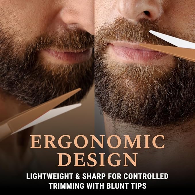 Ontaki Beard & Mustache Scissors for Men - 5inch, Rose Gold - 410C German Steel Durable, Ergonomic Design Travel Friendly Facial Hair Scissors - Beard Grooming Kit 2 Combs & Case Perfect for Styling
