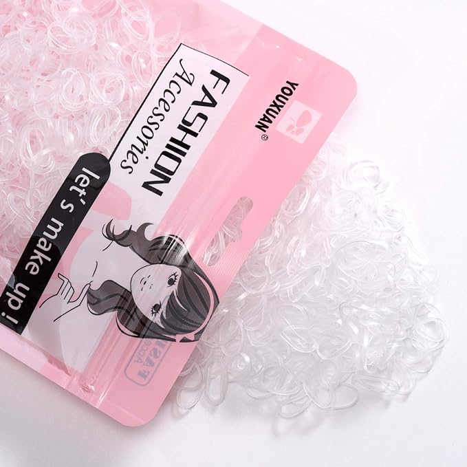 Youxuan 1000-Pack Elastic Hair Ties Non-slip Rubber Hair Bands for Girls, Clear