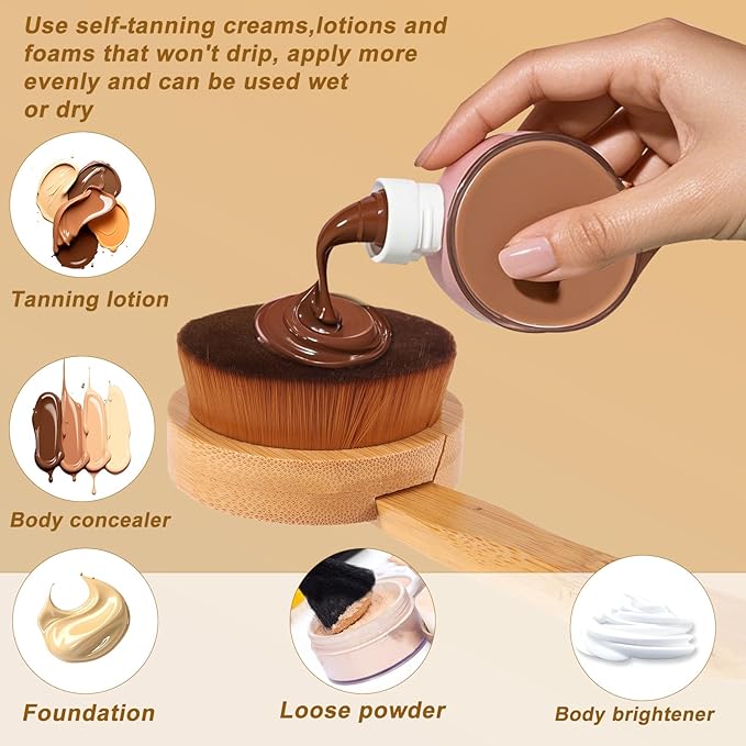 Long Handle Self Tanner Brush, Detachable Back Tanning Applicator for Body and Face, Multipurpose Back Brush Applicator for Fake Tan, Foundation, Lotion, Makeup, Cream, and Sunscreen