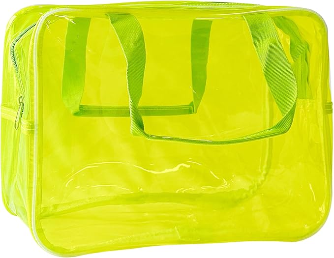 Yellow PVC Pure Color Transparent Gift Pouch Wash Travel Makeup Cosmetic Bag with Handle for Travel Bathroom Toiletry Organizer (Yellow)