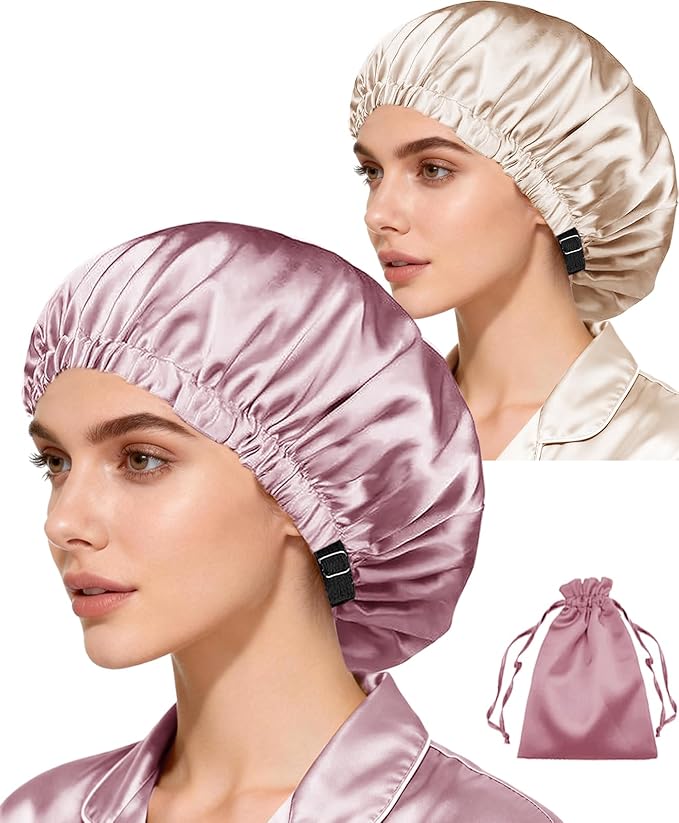 3Pcs Hair Bonnets For Sleeping Satin Bonnet For Women Silk Bonnets Womens Curly Hair Sleep Caps Silky Night Cap