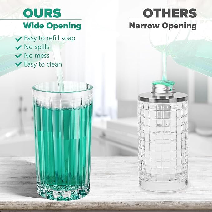 Automatic Soap Dispenser Foam for Kitchen: 11 OZ Glass Touchless Clear Auto Foaming Soap Dispenser for Bathroom - Hand Dish Lotion Home Countertop Kids - Family Couple