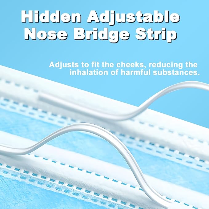 Disposable Face Masks 100 Pack, 3 Ply Breathable with Adjustable Nose Wire & Soft Ear Loops for Daily Use