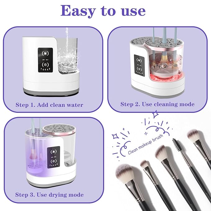 Makeup Brush Cleaner Machine, 3 IN 1 Electric Makeup Brush Cleaner & Dryer, Cosmetic Brushes Cleanser, USB Makeup Brush Washer, Cosmetic Brushes Cleaner Tool for All Makeup Brush, Sponges (White)