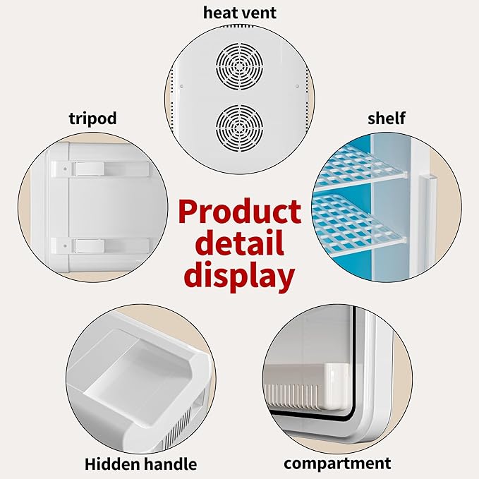 10L Portable Mini Fridge, AC/DC Thermoelectric Cooler and Warmer, Compact Refrigerator with Removable Shelves for Bedroom, Office, Dorm, Car, Camping, Skincare & Food Storage (White 16L)