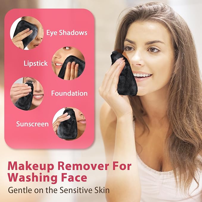 Makeup Remover Cloth, 6" x 6" Makeup Remover Towels Reusable Face Cloth for Washing Face, Makeup Remover Pads Microfiber Face Washcloth with Mesh Bag, 12 Pack, Grey