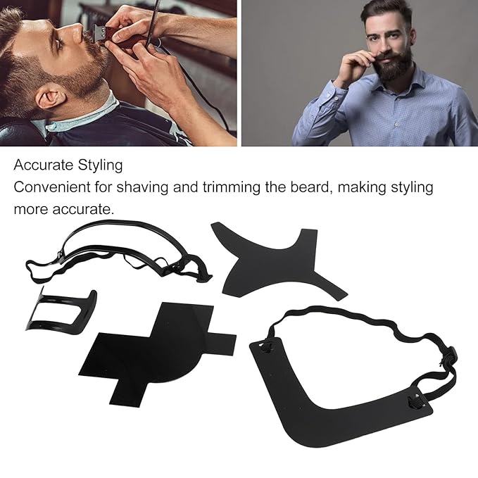 5 Piece Beard Shaper Abs Combi Beard Styling Kit for Mustache, Set Tool Beard Styling Board for Hairline Design Card Neck Bearded, Beard Mustache Combs (Black)
