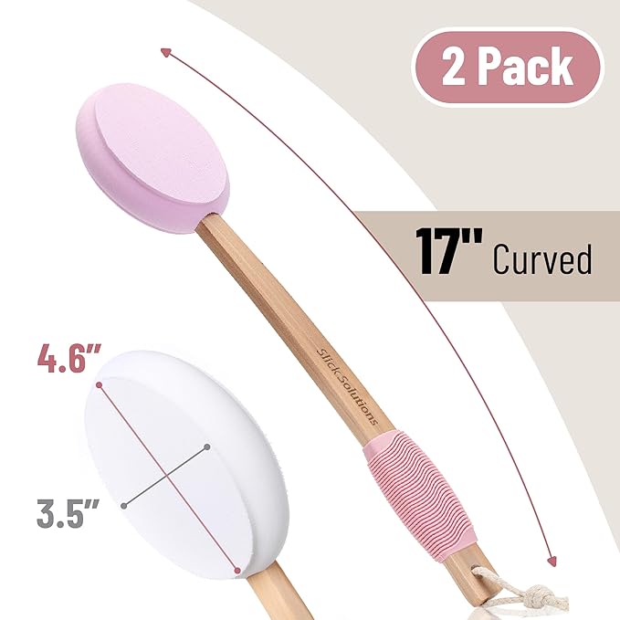 Slick- Lotion Applicator, 17 Inch, 2 Pack, White and Pink, Back Applicator Lotion, Certified Organic, Easy Reach Washable, Self Tanner for All Skin Tone
