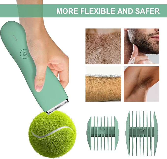 Pubic Hair Trimmer for Men and Women,Electric Shaver for Chest,Legs & Bikini,Waterproof Wet/Dry Shaver,USB Recharge Dock,Ideal Razor Gift for Boy/Girl Friend (Green)