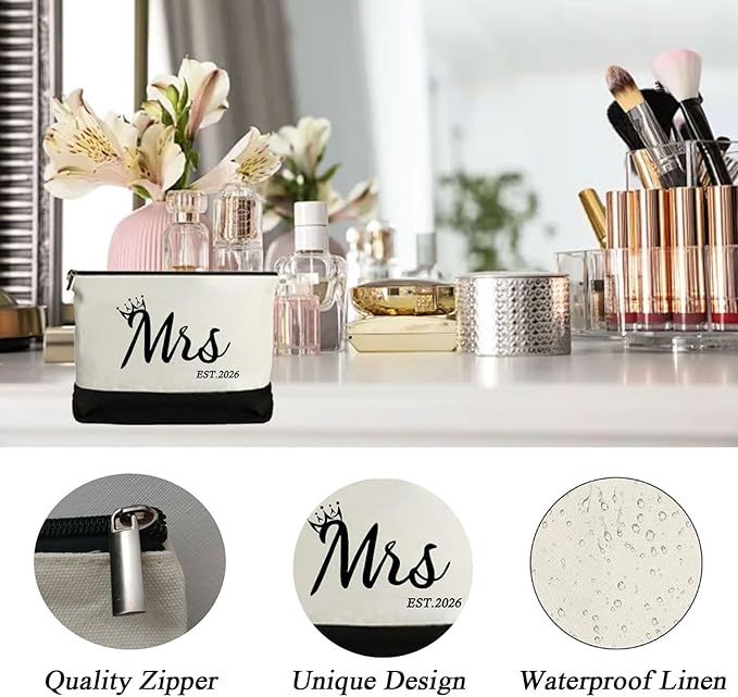 Mrs 2026 Bride Canvas Tote Bag, Gifts for Wedding BridalShower, mrs 2026 bag with Makeup Bag，Bachelorette Party, Bride to be Gifts, Miss to Mrs Bag,Christmas Personalized Bridesmaid Gift