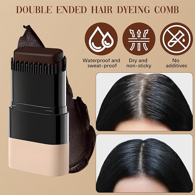 2-in-1 Hair Color Stick & Comb, Waterproof and Sweat-Proof Hair Dye Comb, Instant Convenient Root Touch Up for Gray Hair, Touch up Comb for Women & Men (Black Bronw)
