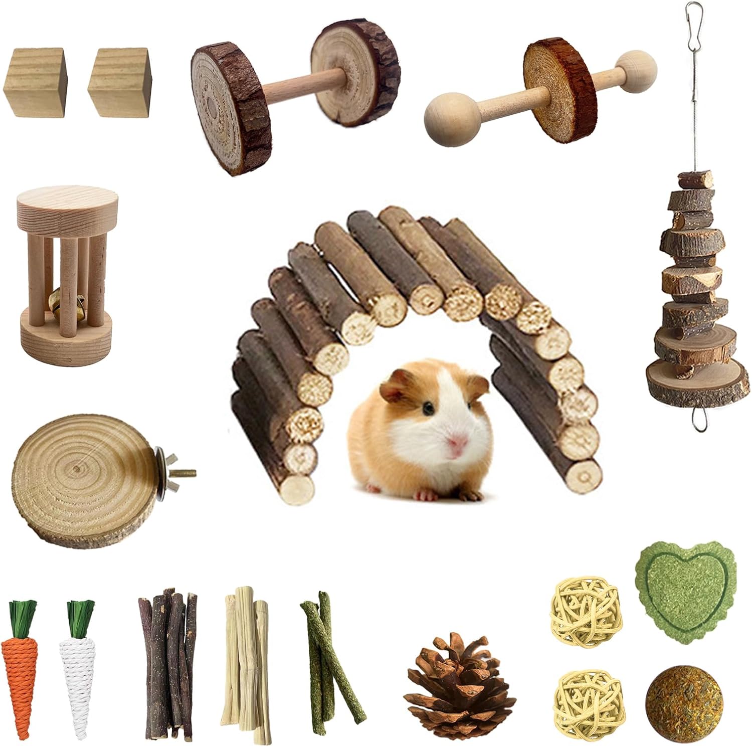 Hamster Toys Set,Guinea Pig Toys Small Animal Chewing Toy and Rat Cage Accessories, 16 Different,Hamster Small Animal Hideout ,Chinchillas, Gerbils, Rats, Rodents Teeth Care,Natural Molar Tools