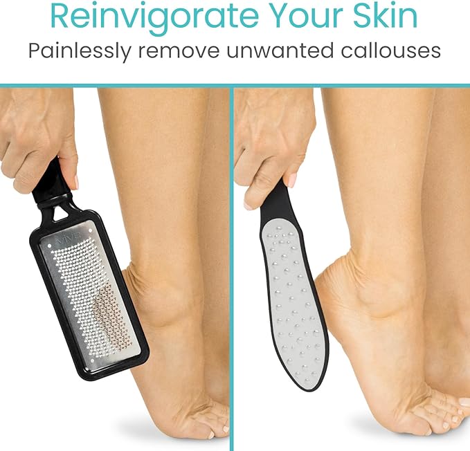 Vive Foot File (3 Pack) - Feet Scraper for Dead Skin - Heel Grater, Callus Remover Scrubber Tool, Rasp for Cracked Heels - Stainless Steel Pedicure Filer for Men & Women - Use on Wet or Dry Skin