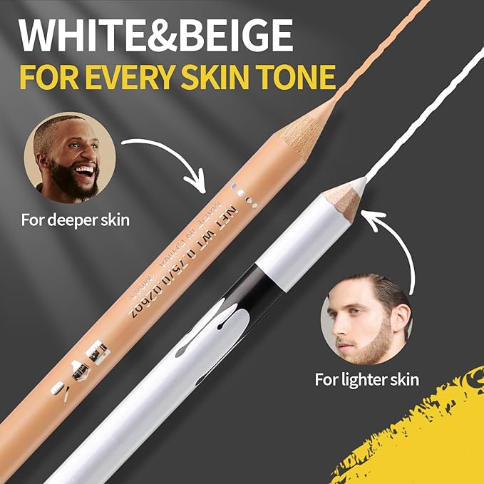 Noerrors 12Pcs Barber Pencil White Beige Skin Tone Magic Hairline Pencils Set Beard Guide Pen with Sharpener Barber Chalk for Lineup Edge Hair Design Shaping Trace Makeup Tool for Men