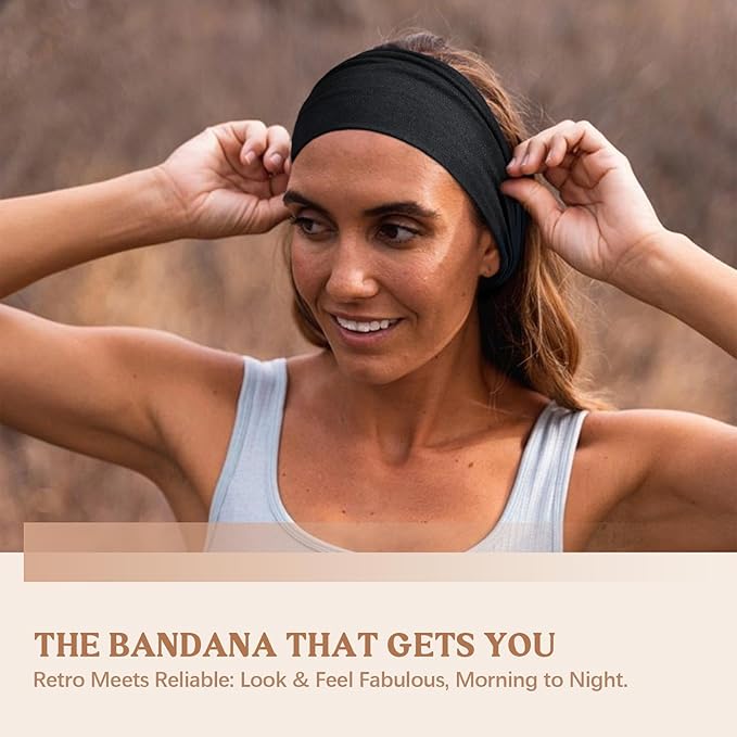 Wide Headbands for Women Knotted No Slip Head Bands Soft Turban Headband Hair Accessories Boho African Solid Color Head Wraps for Women Yoga Workout Pack of 6 (Fashion)