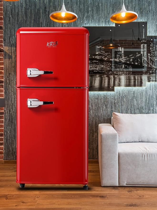 Mini Fridge With Freezer,Refrigerator With 2 Doors,7- Level Adjustable Thermostat, Removable Glass Shelves For Bedroom, Office, Kitchen, Apartment, Dorm, 3.5 Cu. Ft Red