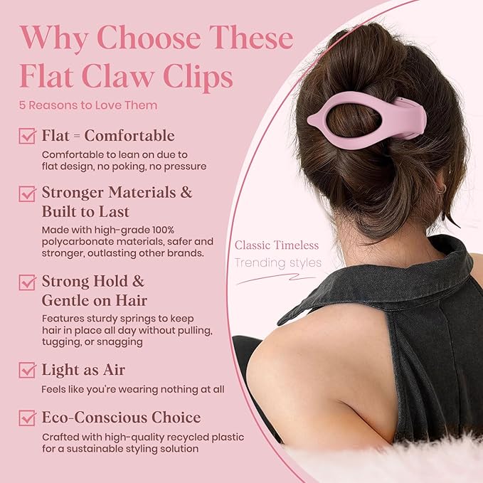 6 PCS Large Flat Hair Clips for Women Girls, French Concord Lay Down Flat Claw Clips for Thick Thin Hair, Comfortable Curved Hair Clip, Matte Non-slip Strong Hold Hair Accessories, Colorful