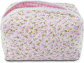 Quilted Makeup Bag Floral Cotton Make up Bag Puffy Coquette Makeup pouch Aesthetic Cute Travel Toiletry Bag for Women Girls