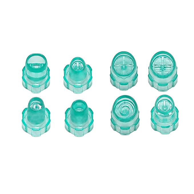 Elitzia 8pcs Professional Vortex Skincare Tip Set Multi-Shape Exfoliating Skin Cleaning Heads for Dermabrasion Machines (Cyan)