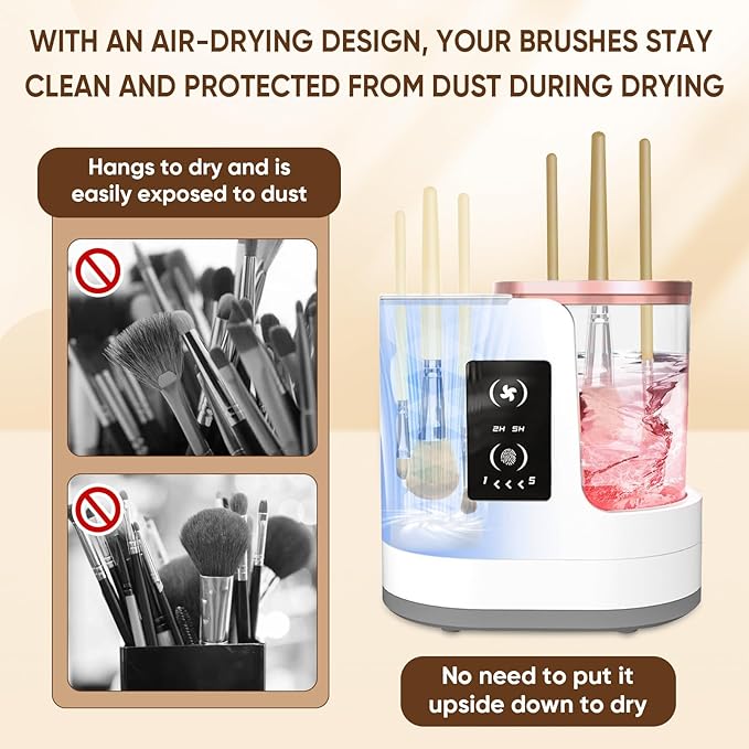 3-in-1 Electric Makeup Brush Cleaner with Dryer & Holder–Automatic USB Cleaning Machine for All Makeup Brush Sizes, Portable Quick-Dry Tool for Cosmetic Brushes