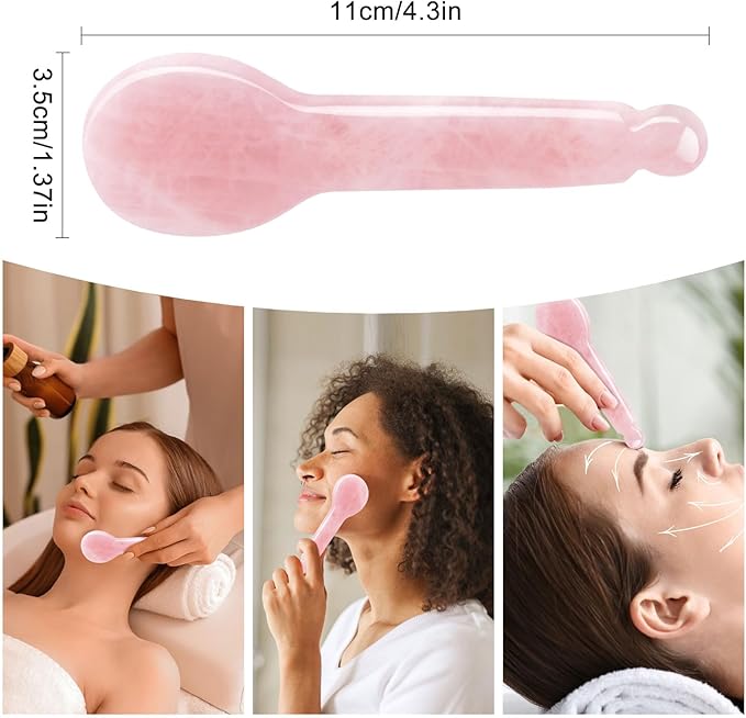 ideayard 100% Authentic Rose Quartz Eye Massager & Facial Acupressure Tool - Reduce Puffiness, Boost Skincare Absorption, Natural Crystal for Self-Care Rituals