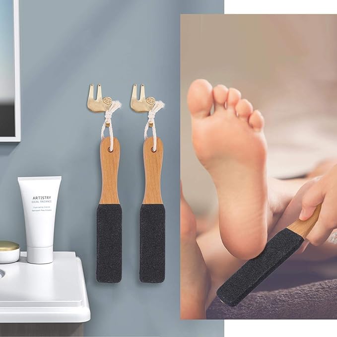 2 Pieces Foot File Callus Remover Heel Grater Wooden Handle Foot Scrubber Pedicure File Foot Filer for Dead Skin Professional