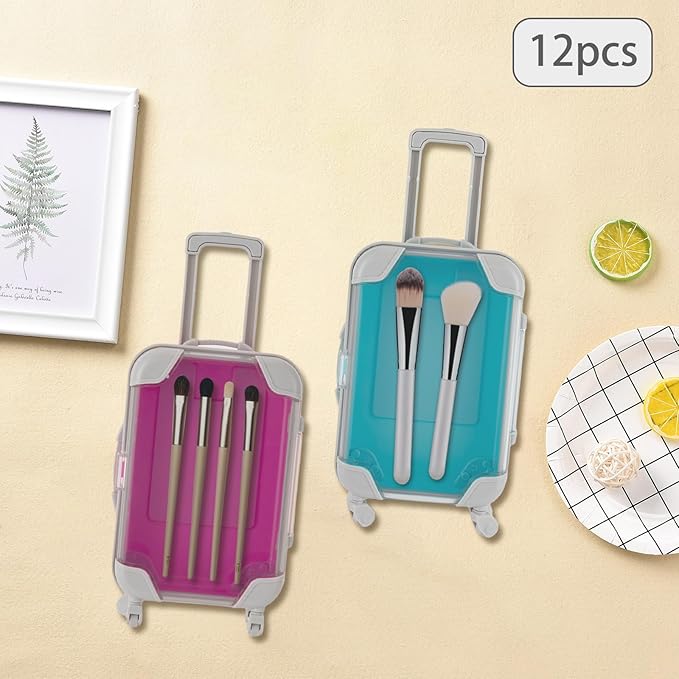 Jiabailie 12 Pack Mini Suitcase Party Favor Gift Box Plastic Mini Luggage Trolley Candy Box False Eyelashes Tiny Suitcase for Girls Birthday Party Jewelry False Eyelashes Storage 5 Colors