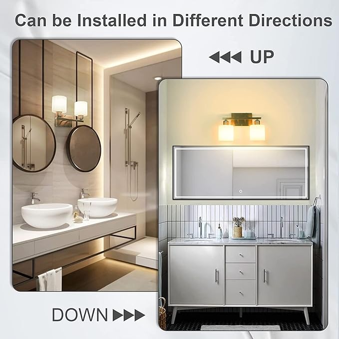 Bathroom Vanity Light Fixture Over Mirror with Brushed Nickel, Modern 2-Light Wall Sconces Lighting for Bedroom,Living Room,Decor White Glass Shades,E26 Standard Base,Bulbs Not Included
