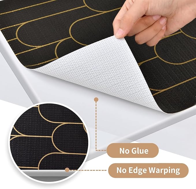 Shelf Liners for Kitchen Cabinets Drawer Liner 17.5in x 20FT Non Adhesive Black Gold Line Thickened Refrigerator Shelf Liner Paper Strong Easy to Clean for Tool Box with Knife and Tape Measure