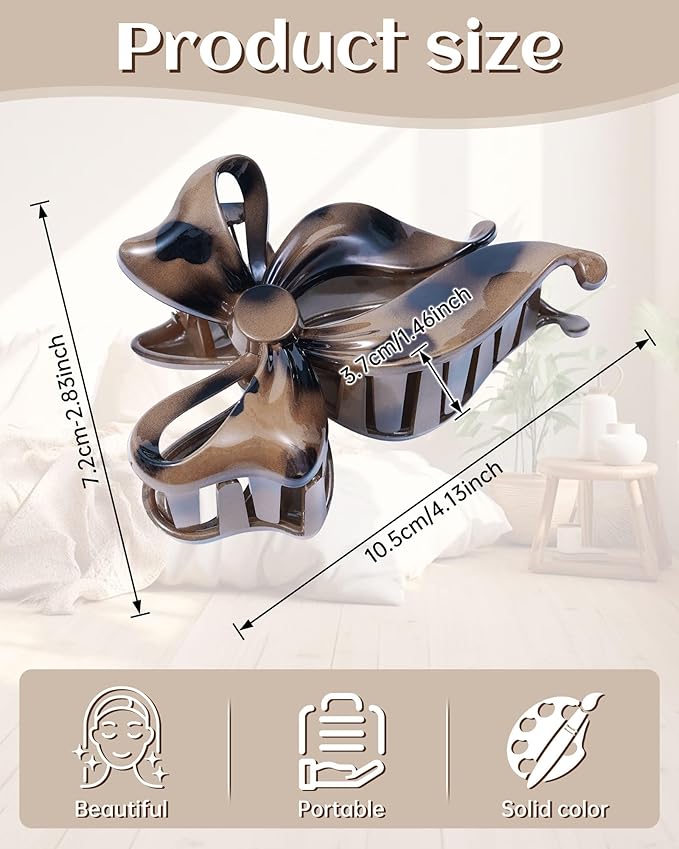 Mesovor 4 pack Cute Bow Claw Clip for Women, Nonslip Large Matte Strong Hold Bows Hair Clips for Thin and Thick Hair | Chic Hair Styling Accessories (Caramel Color)