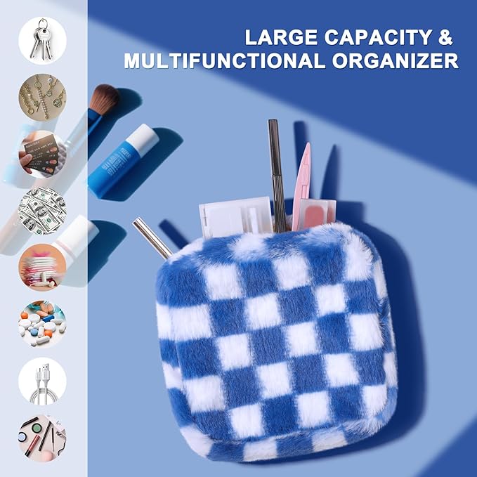 Sanitary Napkin Storage Bag, Period Bag for Teen Girls, Checkered Portable Menstrual Pad Pouch for Panty Liners, Tampon Storage Pouch for Women Ladies Daily Use Storage Purse Travel
