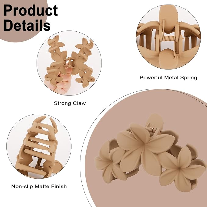 Matte Flower Hair Clips for Women - Non-slip Cute Claw Clips for Thick and Thin Hair - Strong Hold Hair Accessories for Women and Girls