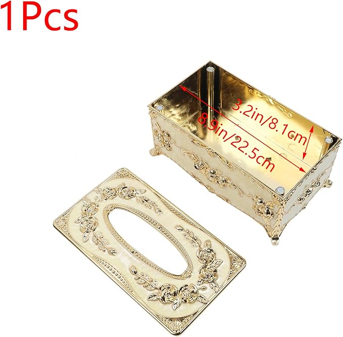 Geesatis Tissue Box Cover, Rectangle Tissue Box Holder, Rectangular Napkin Facial Tissues Holder for Bathroom Toilet Bedroom Living Room Table Desk Office Dresser, 1 Pcs Gold 9.5''x5.7''x4.9''