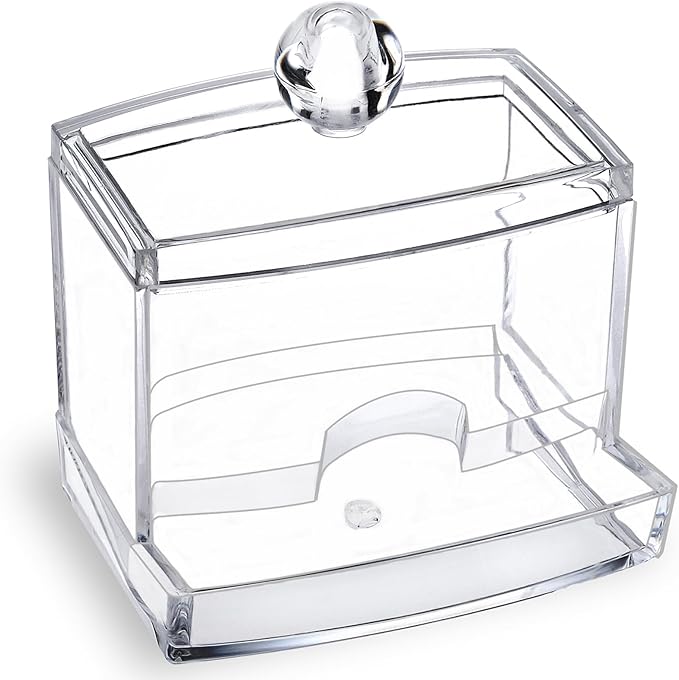 10oz Clear Acrylic Small Qtip Holder,Swab Dispenser Cotton Ball Jars Bathroom Organizer with Lid