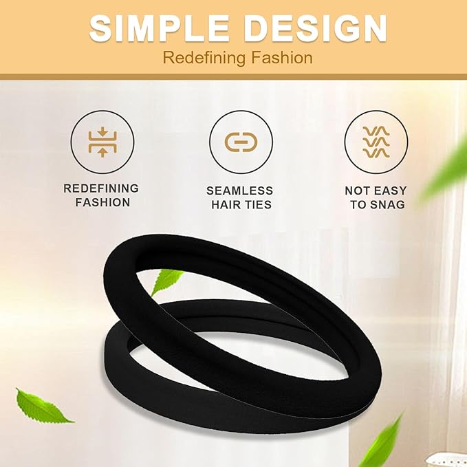 Hair Ties for Women, Black Elastic Hair Bands, 2 Inch Seamless No-Damage Hair Elastics (Black-60pcs)