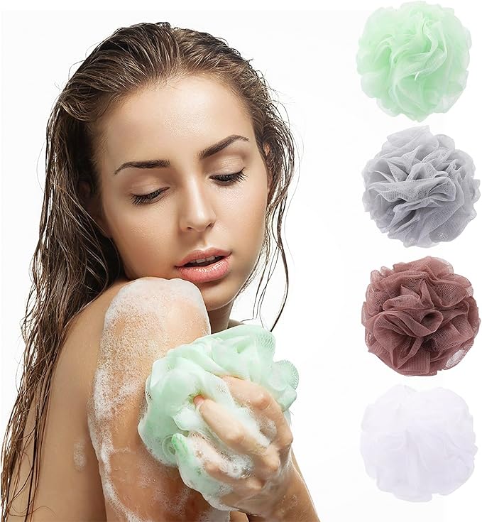 8 Small Mesh Pouf Bath Sponge - Mesh Loofah Body Exfoliating Shower Ball Shower Sponge